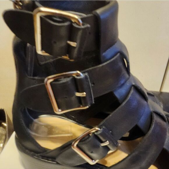 Loeffler Randall "Yara" Black Leather 3 Buckle Gladiator Style Booties Sz.7 $440 - Picture 6 of 9